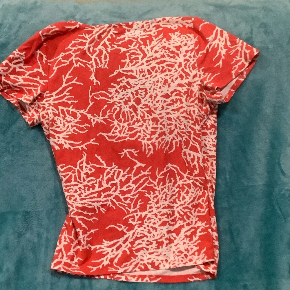 Talbots Coral Summer Women V-Neck crossover front top Size Medium Petite Resale - Picture 9 of 16
